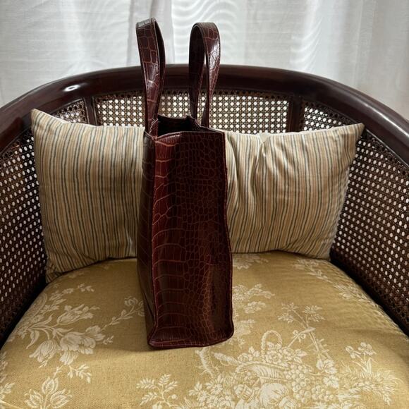 Tommy Hilfiger Vintage Y2K Satchel Purse Tote Embossed Croc Print Brown - Picture 5 of 6